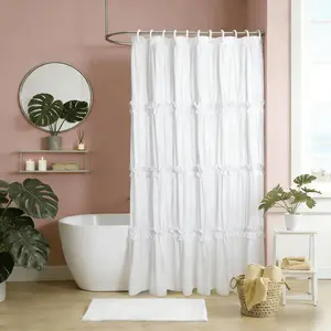 Elegant Solid Color Ruffled Shower Curtain, Vintage Fold Design, Perfect for Main Bathroom, Hotel, Salon, Bathrooms