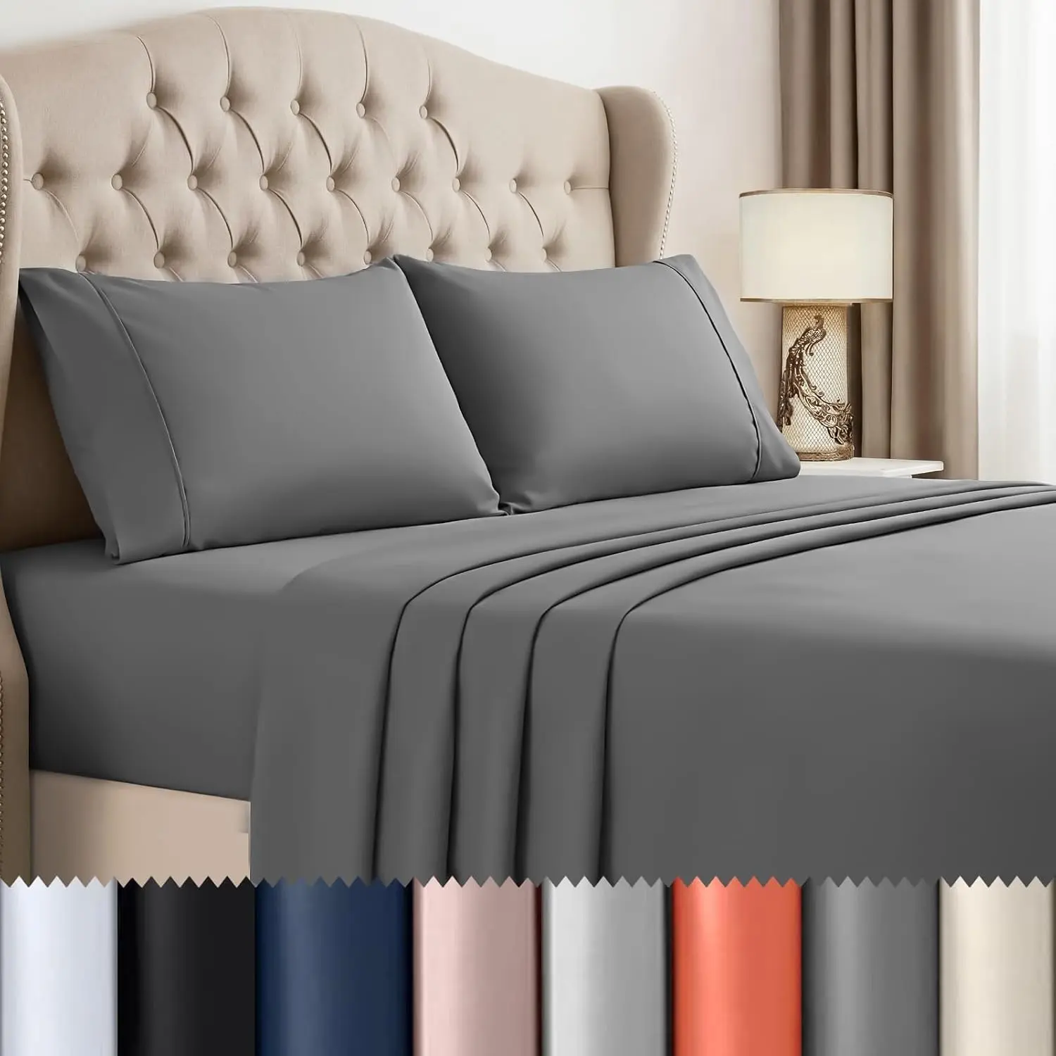 Beddora King Size 4 Piece Sheet Set, Extra Soft Cooling & Breathable Microfiber, Includes 1 Flat Sheet, 1 Fitted Sheet & 2 Pillowcases, Deep Pocket, Wrinkle Free, Hotel Luxury, Oeko-TEX (Grey)