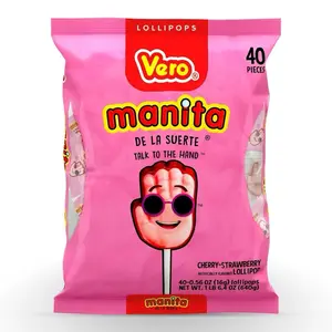 Manita Paletas Strawberry & Cherry Flavored Lollipop (40 Count Bag) - Individually Wrapped Lollipops - Mexican Candy - Paletas Mexicanas Sabor Fresa Sweet Snack Bonbon