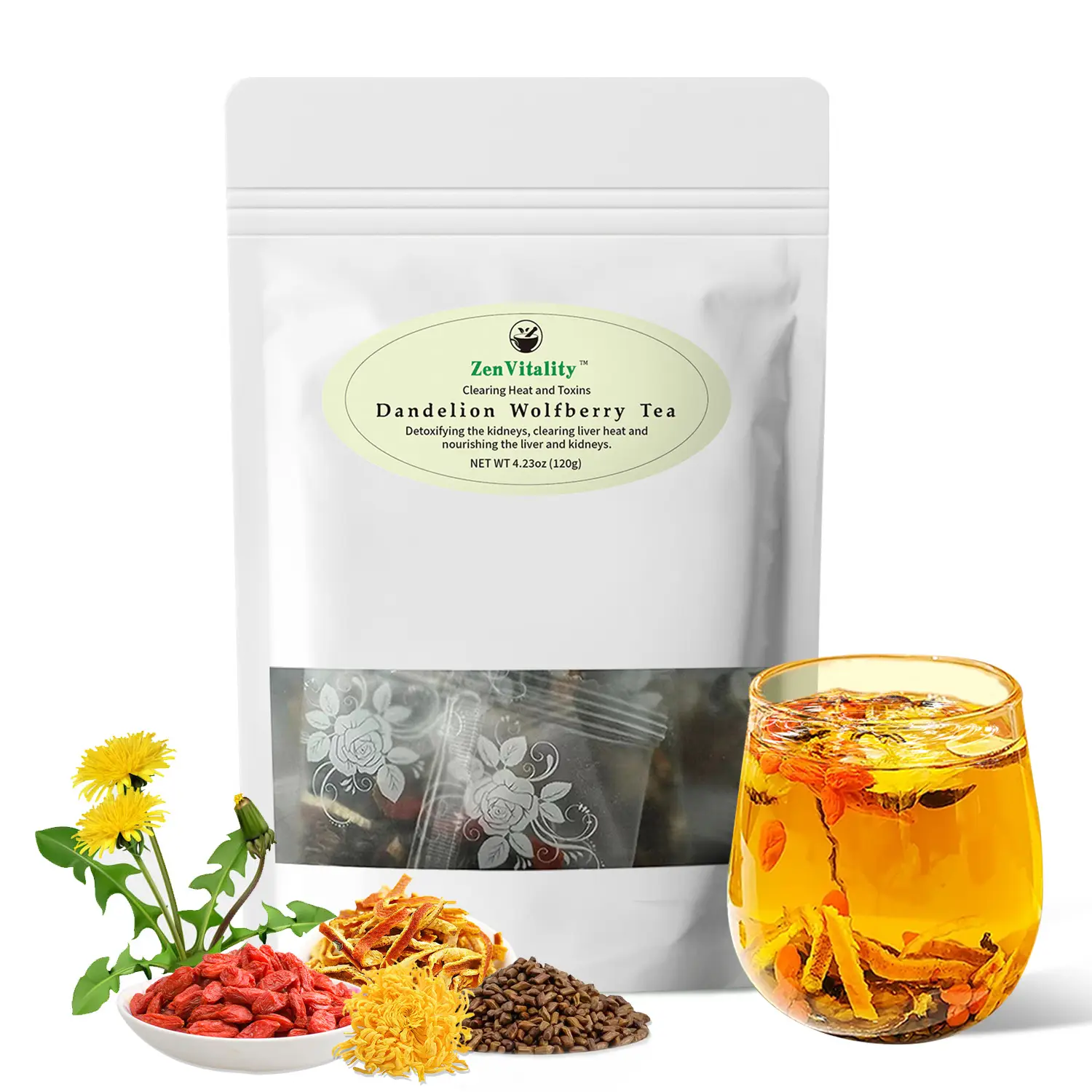 ZenVitality: Dandelion Wolfberry Tea - a Natural Blend of Six Herbal Ingredients 120g per Pack Beverage