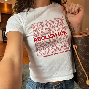 Anti ICE Protest Shirt, Abolish ICE Baby Tee, Immigrants Make America Great Crop Top, Defund ICE Graphic Tee, Feminist Activist Baby Tee