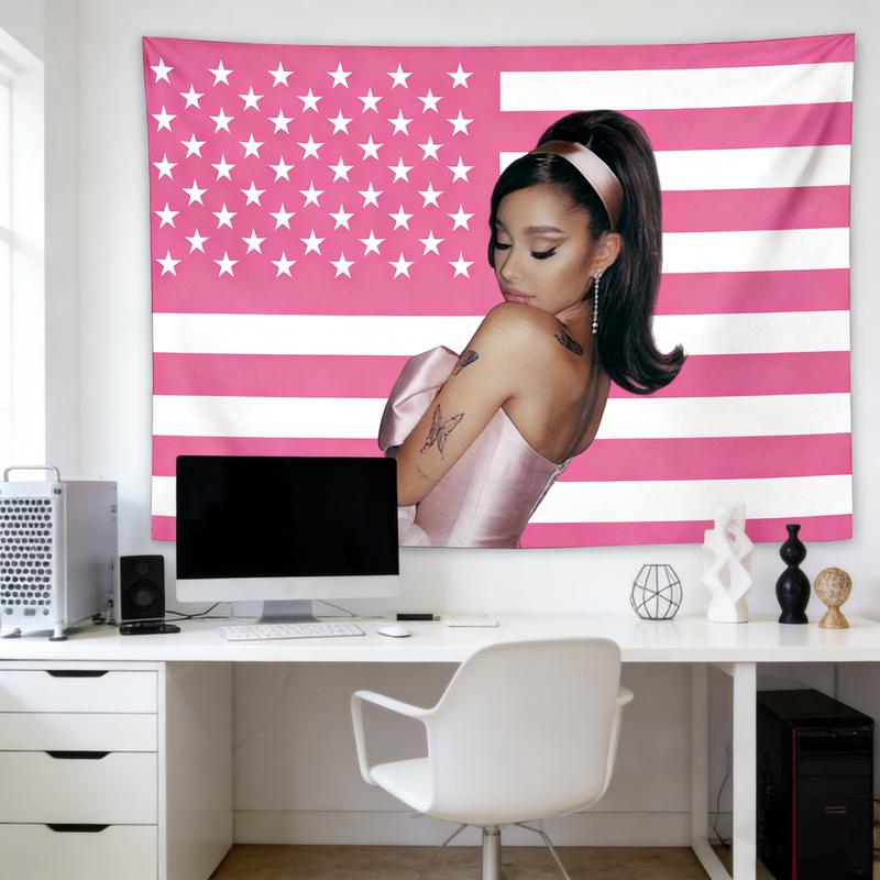 Pink Ariana Flag Funny Tapestry American Grande Flags Poster Merch Suitable. For College Dorm Room Decor. Outdoor Parties. Tailgates Yard. room Decoration Solid Color Decorative Print Size Cotton Linen