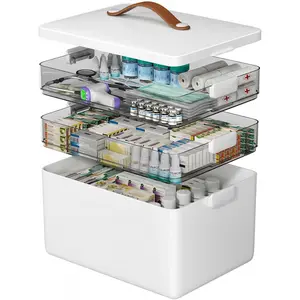 3-Tier Medicine Organizer - Portable Medicine Cabinet with Leather Handle, Empty First Aid Kit for
