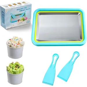 Mini Rolled Ice Cream Maker, Frozen Yogurt Rolls Tray, Cold Ice Cream Maker, Homemade DIY Smoothies, for Activities, Lake Blue