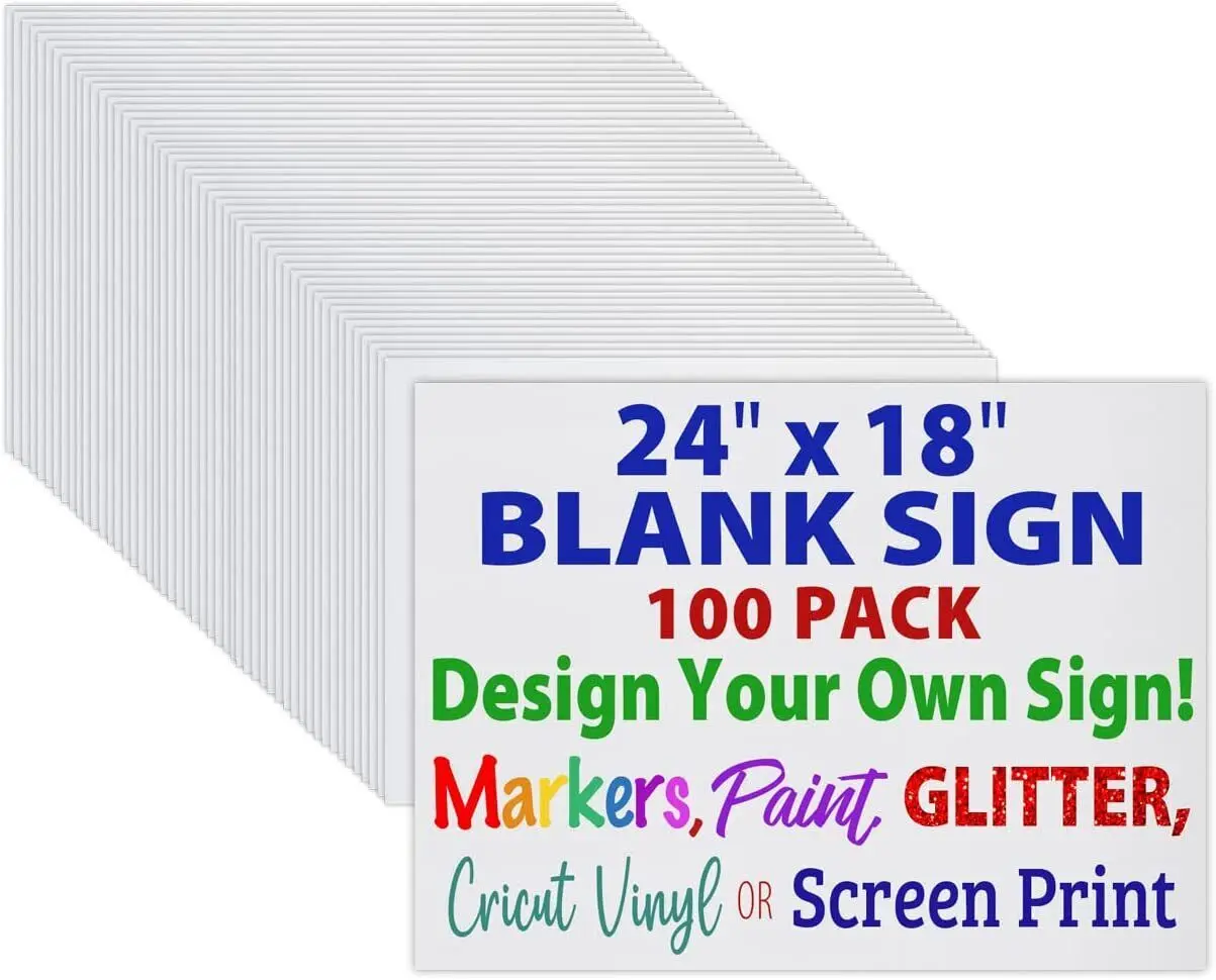 100 White Signs Blank 18x24 inch x Short Flute Pack of 100 Pieces Easy to Cut Durable Waterproof Reusable 4mm Corrugated Plastic Yard Sign for DIY Projects