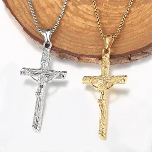 Stainless Steel Cross Necklace Pendant Gold Color Silver Color for Men Women Box Chain jewelry