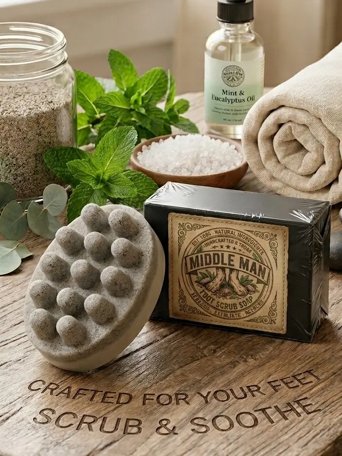 Middle Man Foot Scrub Soap - Natural Exfoliating Pumice Bar for Calluses & Rough Feet (3 oz) 