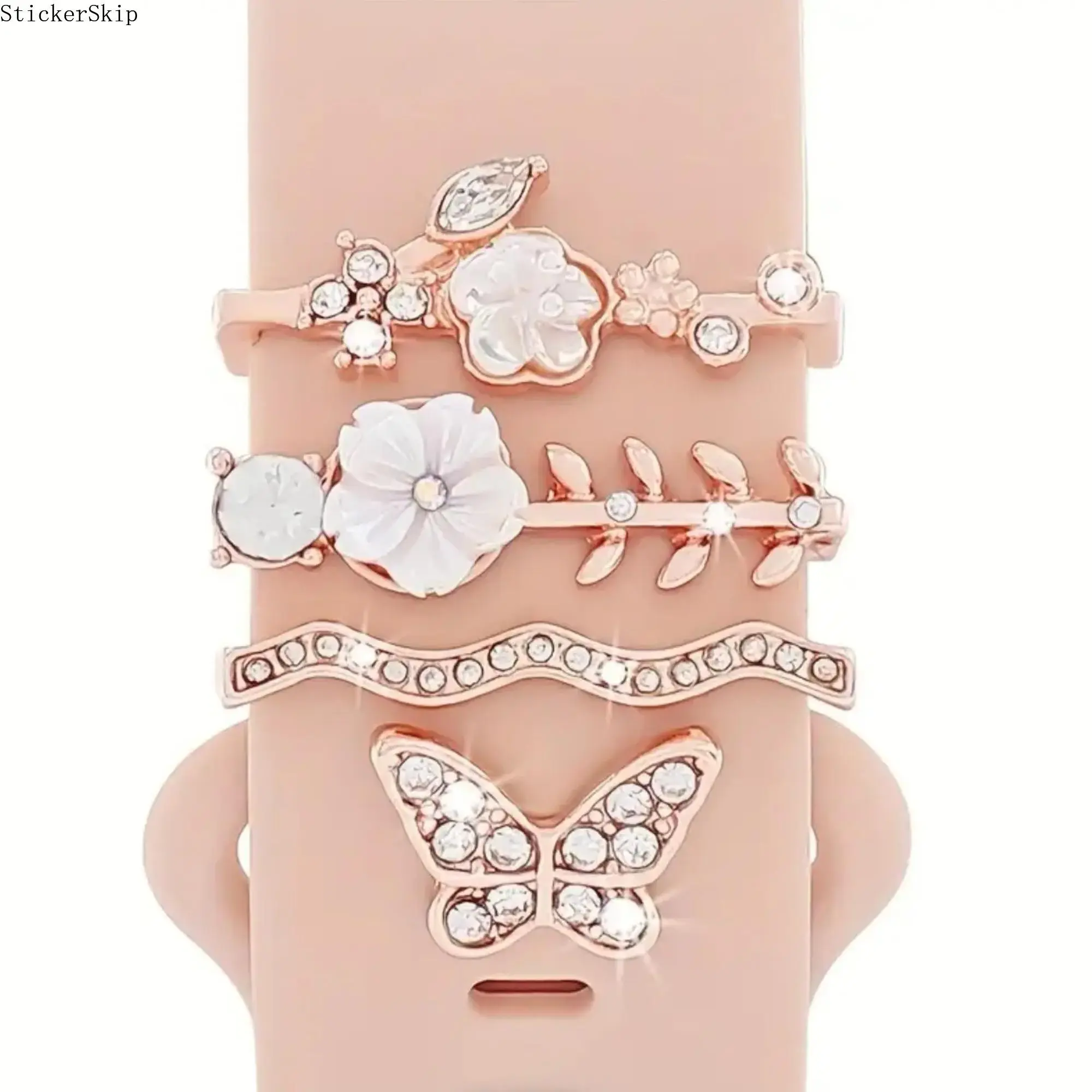2026 Flower Butterfly iWatch Band Charms – 4PCS Jewelry Charm Set for Women, Rose Gold Cute Aesthetic Watch Accessories Fits All Series & Ultra, Feminine Stylish DIY Decoration