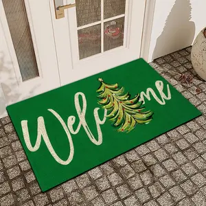 1Pc Welcome To The Green Christmas Tree Silica Mud Anti-Slip Water-Absorbing Door Mat For Indoor And Outdoor Use Kitchen  Dining Room Bathroom Bedroom And Holiday Home Decor