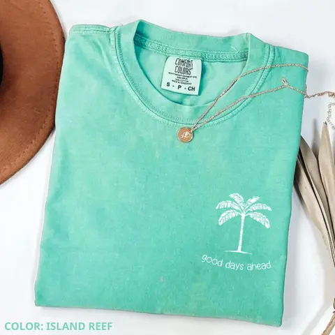 Comfort Colors Good Days Ahead, Summer Coconut Tree Shirt, Trendy Casual Oversized Tee, Women's Letter Print Short Sleeve Tee