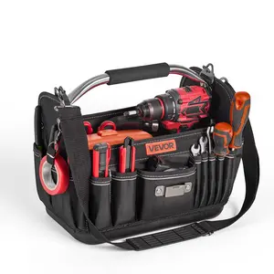 VEVOR Tool Bag, 13 Inch, 33-Pocket Open Top Tool Tote, Portable Electrical Maintenance Toolbox Organizer Storage with Hard Plastic Base, Adjustable Shoulder Strap, for Professionals DIY & Jobsite Use