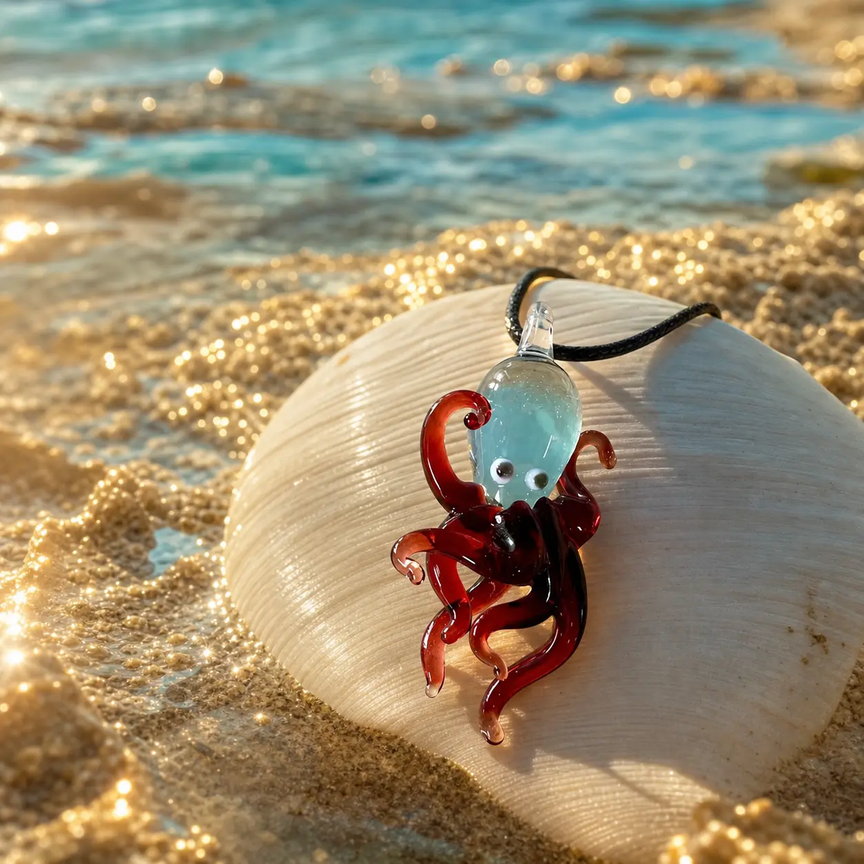 Ethereal Healing Hand-Blown Glass Jellyfish Pendant Necklace - 1-of-a-Kind Handmade Ocean-Inspired Unisex Unique Natural Crystal Spiritual Gift, Unique Gift