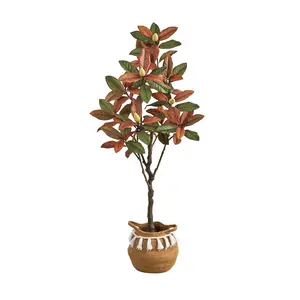 Nearly Natural 5-ft Artificial Fall Magnolia Tree with Basket