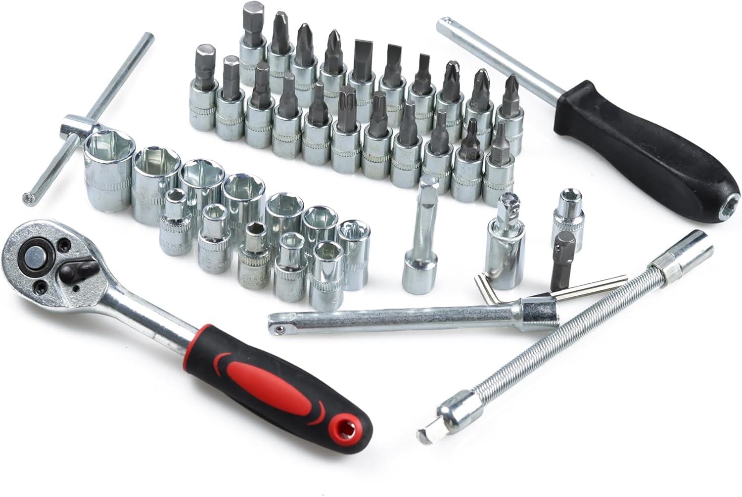 45 Pieces Socket Set with Bit Socket Set Metric and Extension Bar for Car Bicycle Motorcycle Repair and Home Use with Storage Case Tool Kit