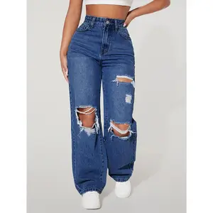 PETITE High Waist Ripped Straight Leg Jeans Pants Denim Streetwear Women Womenswear Fit Piece Bottom Chic