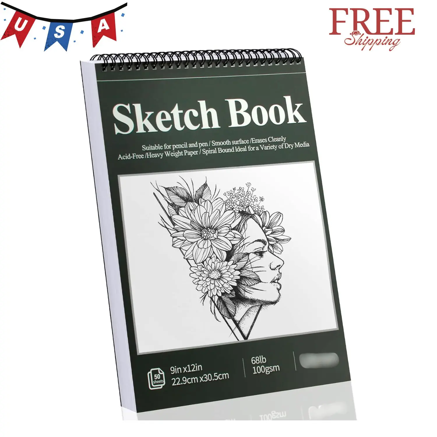 9"x12" Sketchbook Drawing, Top Spiral Sketching Pad, 100GSM/68LB Acid Free Art Sketching Pad, Drawing Paper, Beginner Artist (50 Sheets, White)