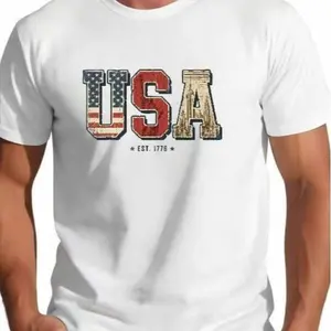 Vintage USA Flag Graphic T-Shirt , Distressed USA Letters Est 1776 Design , Gift for Men Women Patriotic Lovers , Unisex Casual Tee , 4th of July Shirt