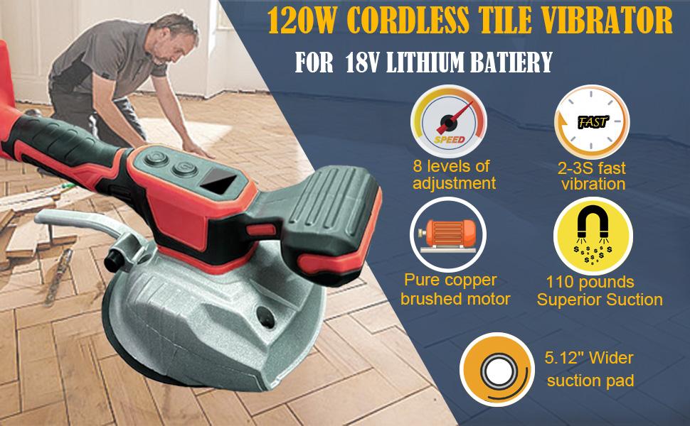 Tile Vibration Tool for Mil-wauke 18V Battery, Tile Max 25000r/Min, 150W Tile Suction Cup Tool with 8 Speed, Suction Cup, Display for Tile Wall