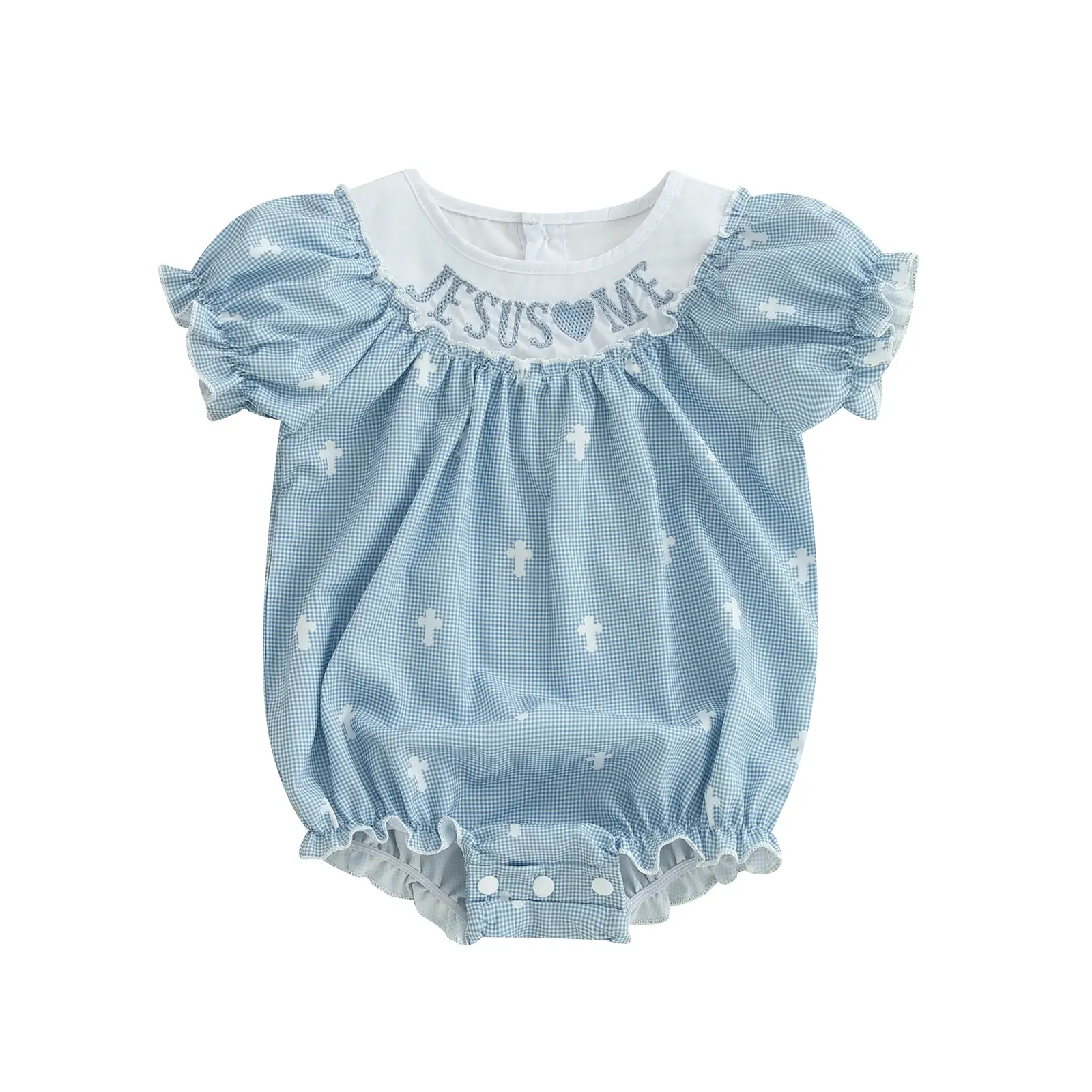 Newborn Baby Girl Baptism Outfits Ruffle Short Sleeve Smocked Romper Bodysuit Jumpsuit Christening Summer Clothes Jesus Loves Me Easter Tops #Springto