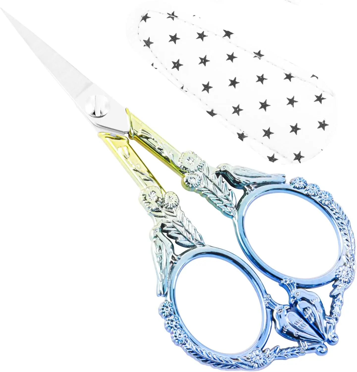 Embroidery Scissors with Cover - 420j2 Stainless Steel, Renaissance-Inspired Engravings, Ultra-Lightweight, Cute Gradient Handles, Sturdy Upgraded Edge for Precise Cuts, Compact Size for On-the-Go Crafters’ Sewing & Craft Supplies Kit, Generational Crafts
