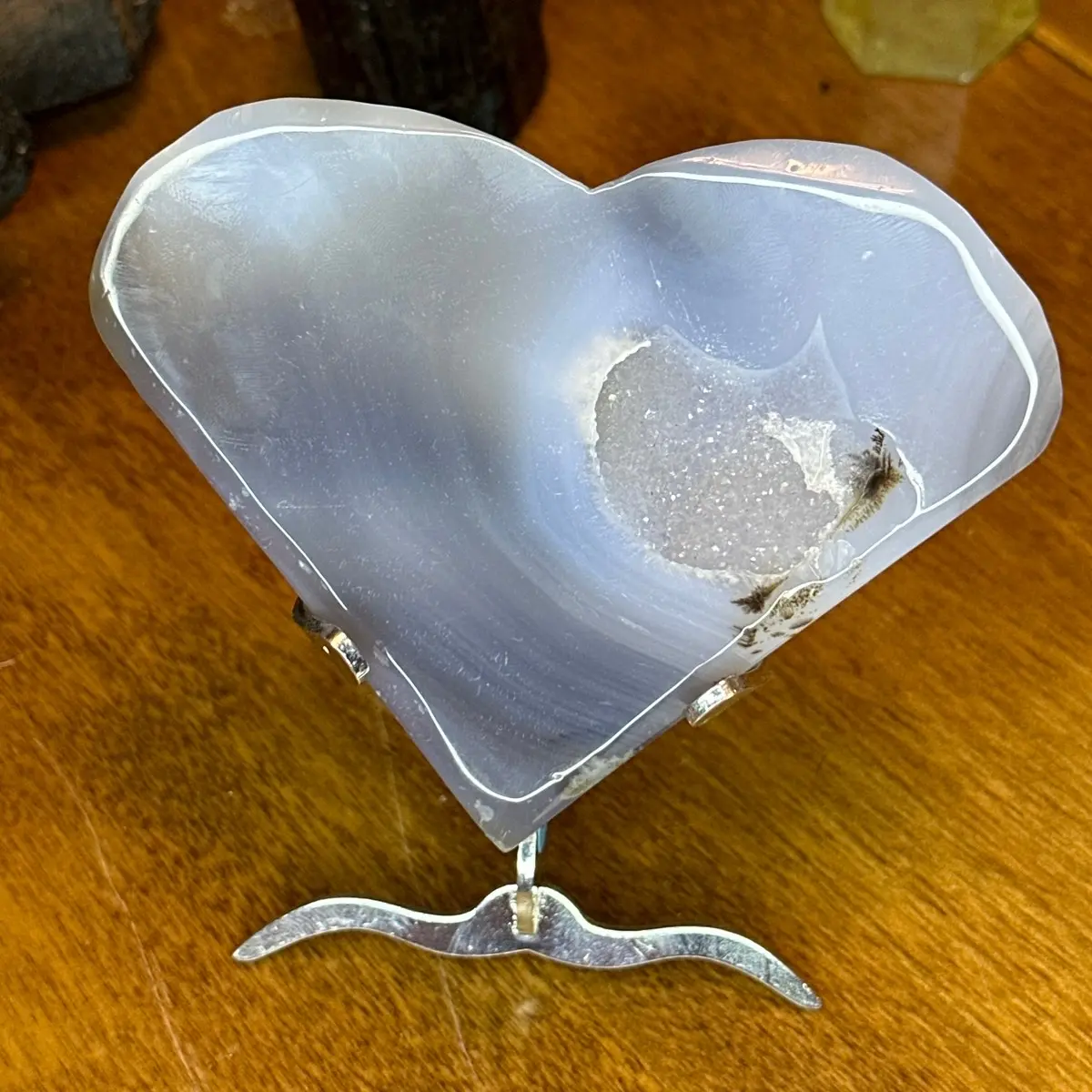 Grey heart Agate with Druzy