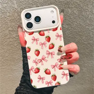 Sweet Strawberry Bow Lychee Pattern Tpu Phone Case, Casing, Protector, Anti-Drop Protective Cover, Protection for iPhone 11-17 Pro Max, Valentine's Gift
