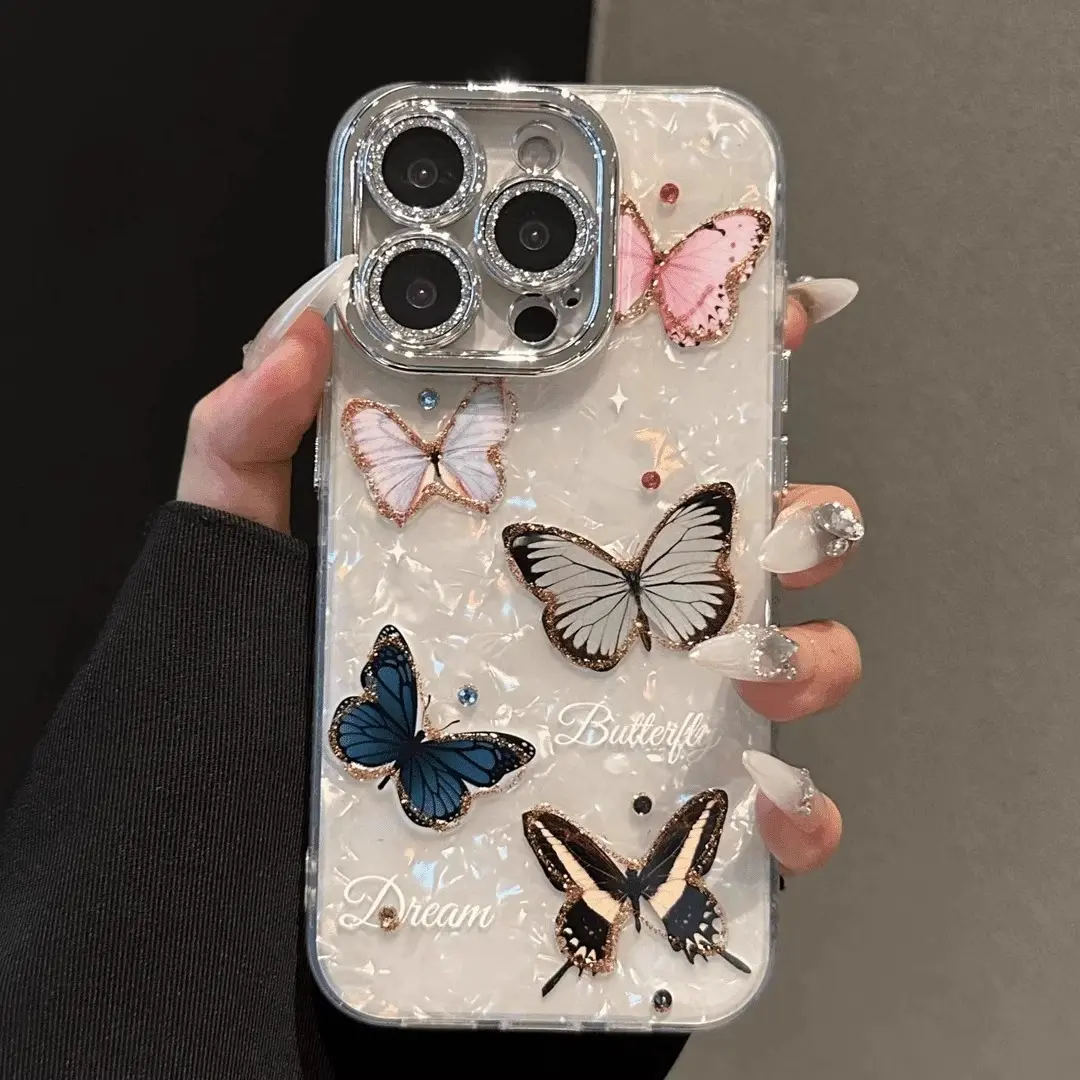 Butterflies Design Shockproof Smartphone Case with Lens Frame, Cellphone Cover & Protector, Protective Phone Accessories for iPhone 11/12/13/14/15/16/17 & iPhone 16 Pro Series Devices