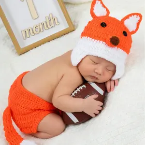 Newborn Photography, Handmade Knitted Fox Costume Set, Tail Costume, Unisex Baby Photo Props, Infant Fashion Accessories