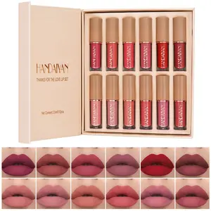 HANDAIYAN 12-Colors Book Style Velvet Matte Liquid Lipstick Christmas Gift Set Long Lasting Non Stick Cup Not Fade Shimmer Nude Lip Gloss Makeup Cosmetic Glossy Blend