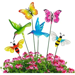 6 Pack Metal Yard Stakes Spring Decor, 15 Inch Outdoor Metal Colorful Butterfly Hummingbird & Bee Shaking  Yard Art, Rust Proof  Sticks for Yard Lawn Pathway Patio Ornaments