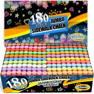 180 Pack Washable Sidewalk Chalk for Kid, 20 Colors Non-Toxic Jumbo Chalk Paint Bulk for Summer Outdoor Activity, Playground, School Classroom Chalkboard, Chalk Party Favors Set for Toddler Kids Adult