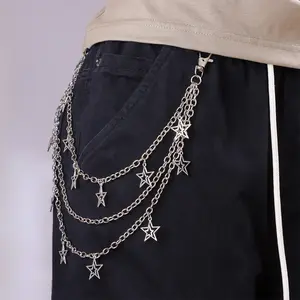 Punk Pant Belt Chains for Women Men Gothic Hip-Hop Body Chain Retro Stars Thorns Wallet Chains Rocker Jeans Chains Key Pocket Chain Belt Goth Prom Emo Outfits Accessories
