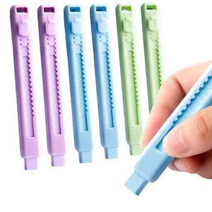 Push-Pull Eraser, Cute Pen-Shaped Rubber Eraser, Office Supplies, Replaceable Core, Low Smear, Less Shavings, Ideal for School and Office Use