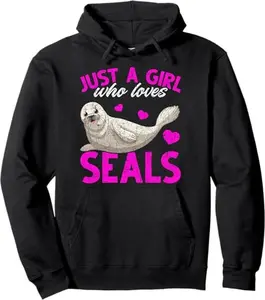 Ocean Puppy Cute Animal Lover Women Girls Kids Seal Pullover Hoodie Tops Black