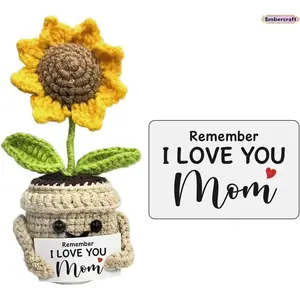 Handmade Crochet Sunflower Decorative Ornaments in Flower Pot - Aesthetic Desk Keepsake, Ideal Mom Birthday Gifts, Mother's Day Present for Moms