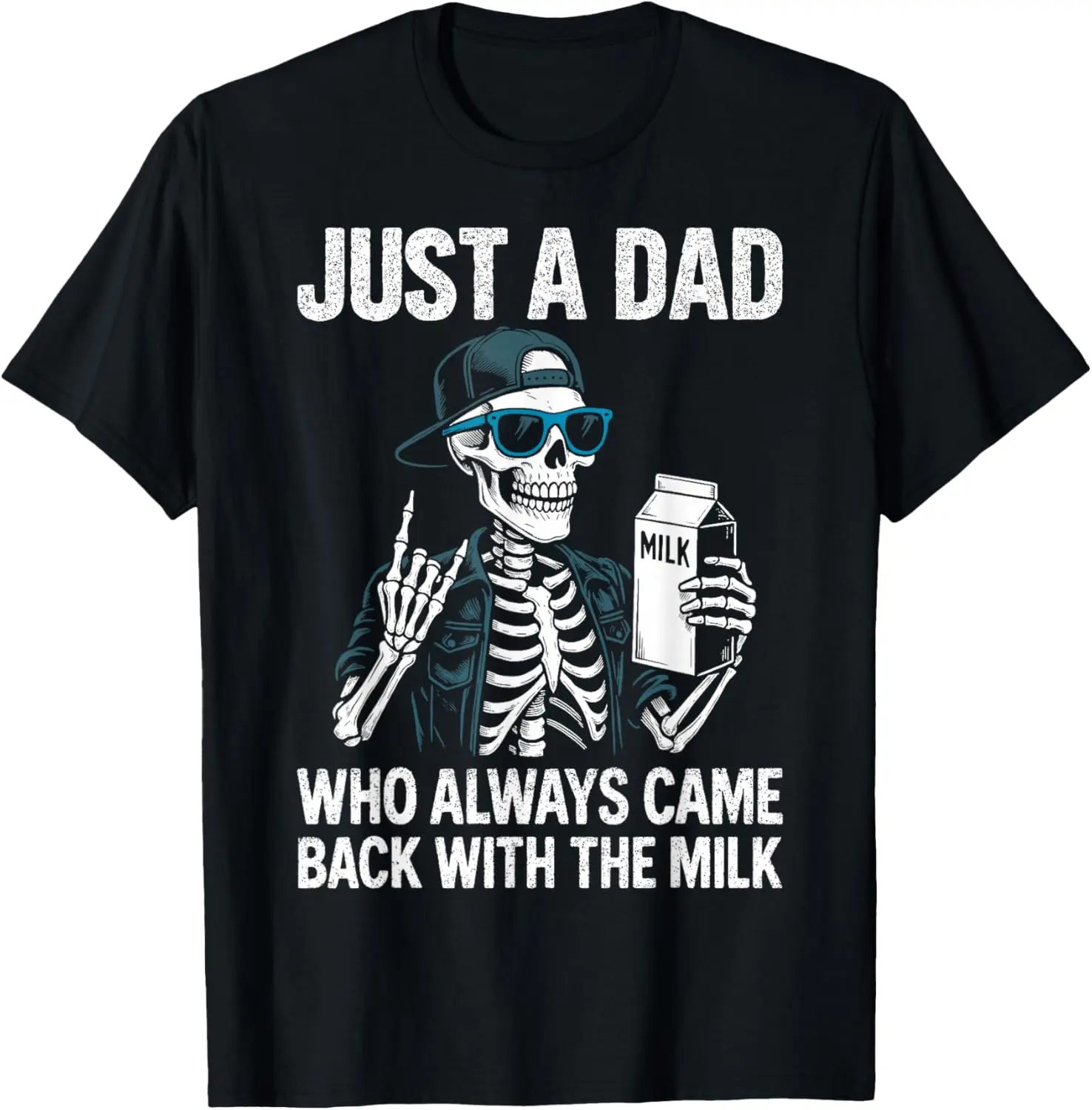 Men's Graphic T-Shirt - Menswear 100% Cotton Fabric, Relaxed Fit Grunge Style, Round Neck Short-Sleeve, Breathable Casual Top with "Just A Dad" Skeleton Print