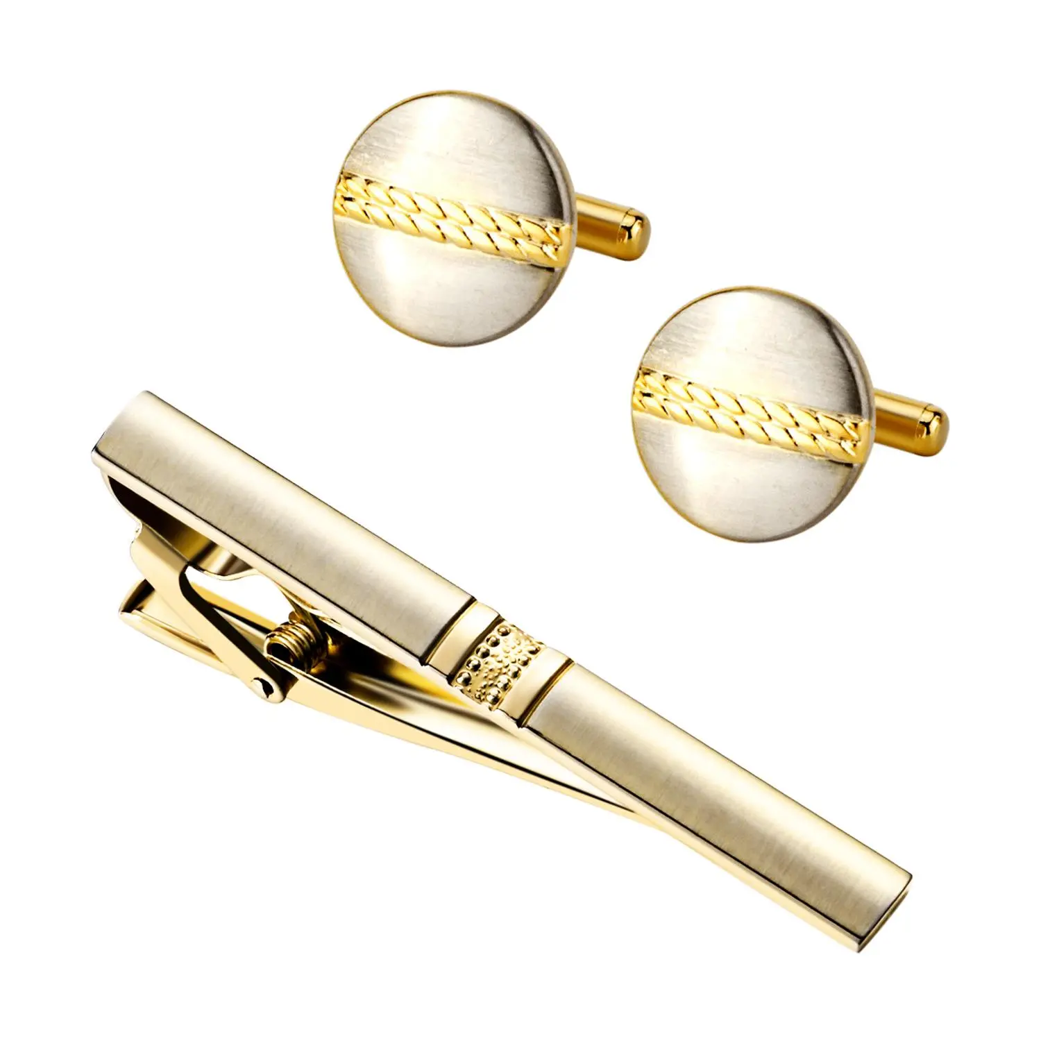 OIDEA Men's Solid Copper Cufflinks and Tie Clip Set, 2-Piece Gold-Tone Jewelry for Wedding, Party, Birthday & Anniversary Groomsmen Gifts with Gift Box