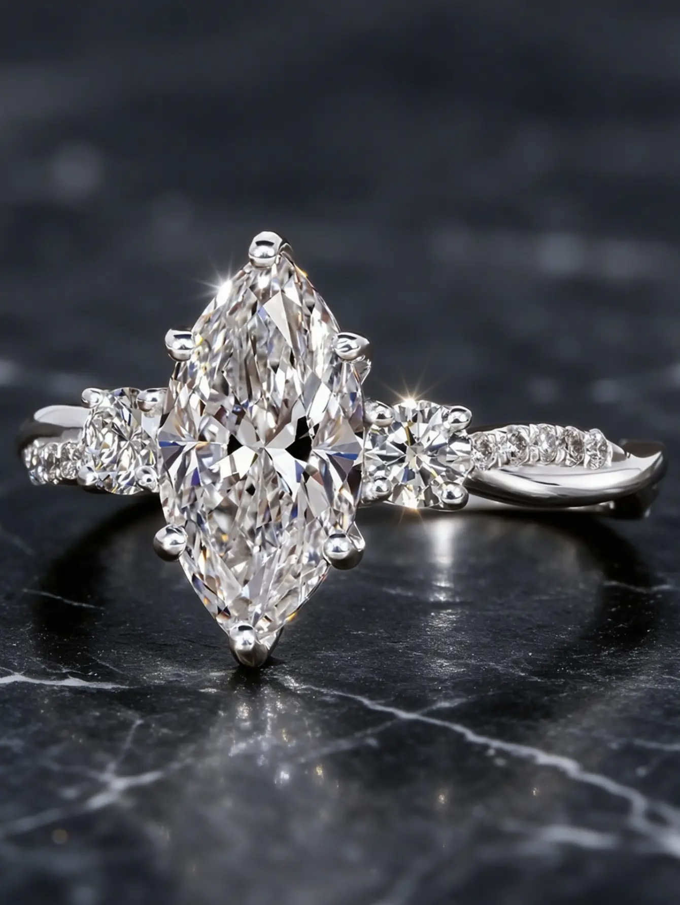 Fashion Luxury Single Engagement Promise Beautiful Rings for Women, Silver Tone, Marquise Cut Clear Stone, Side Accent Stones, Paved Shank, Hostess Daily Wear Eternity Band Boho Jewelry Gift for Her, Fashionable Accessory, Engagement Rings, Wedding Rings
