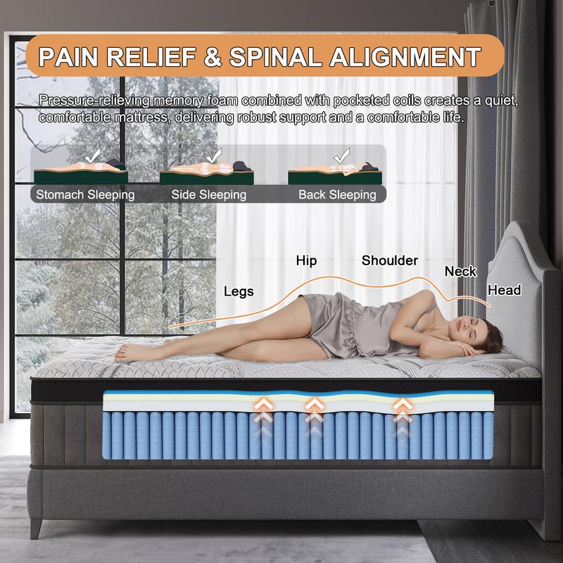 12"14" Twin Full Queen King Size Mattress in a Box Hybrid Spring Gel Memory Foam,  Euro Top Medium Firm Ergonomic Mattresses for Motion Isolation, Edge Support, 100 Night Trial