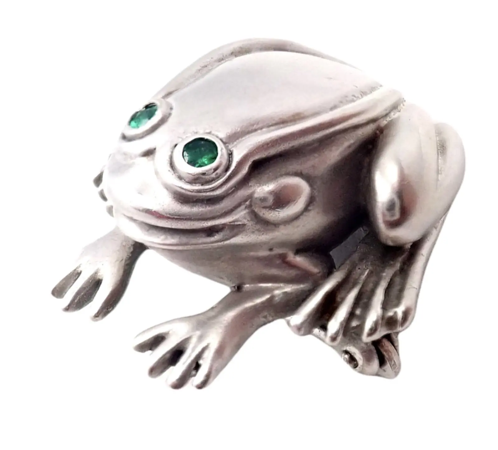 Rare! Authentic Kieselstein Cord 18k White Gold Frog Emerald Brooch 1998
