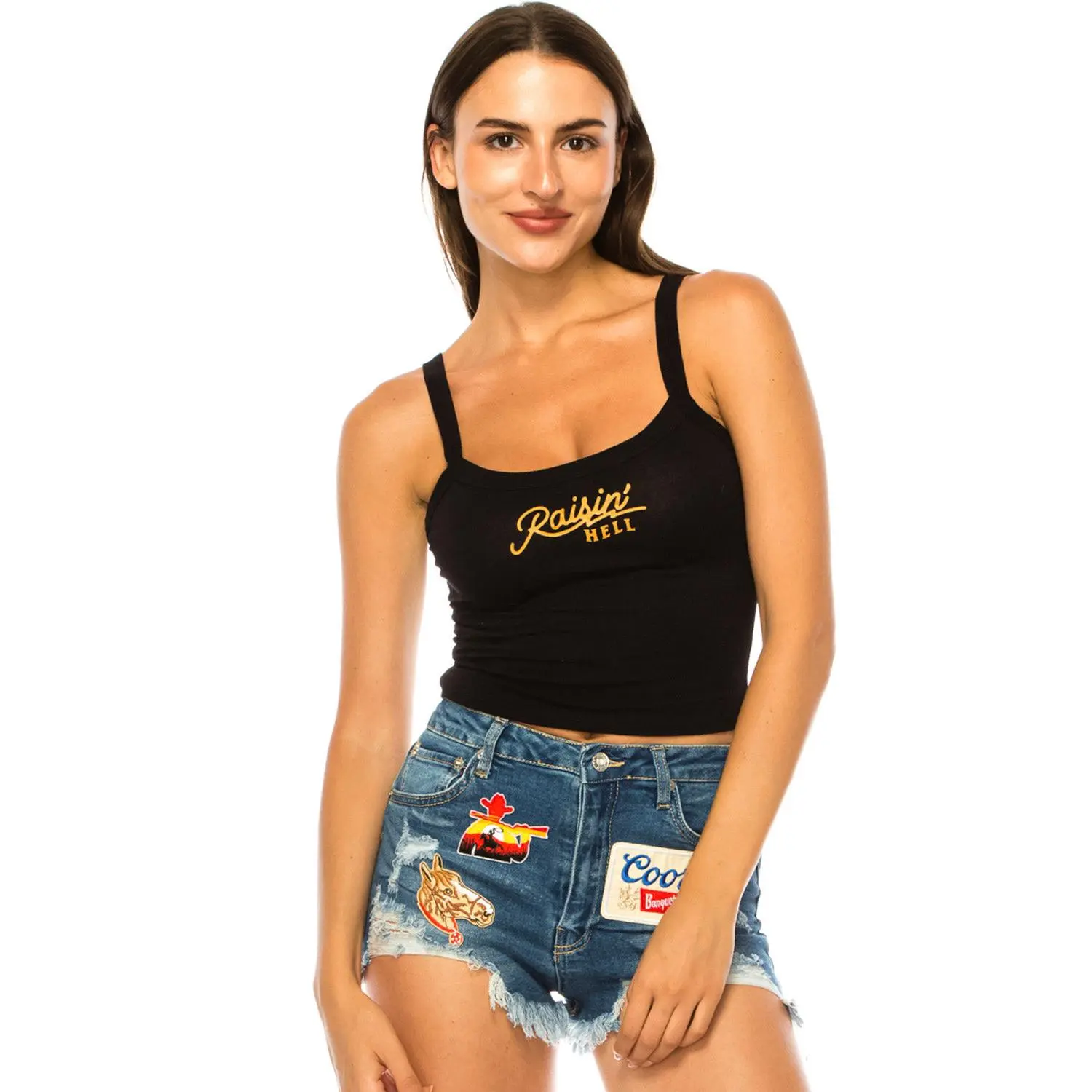 Women's Cotton-Spandex Sleeveless Print Crop Tank Top, Raisin' Hell Design