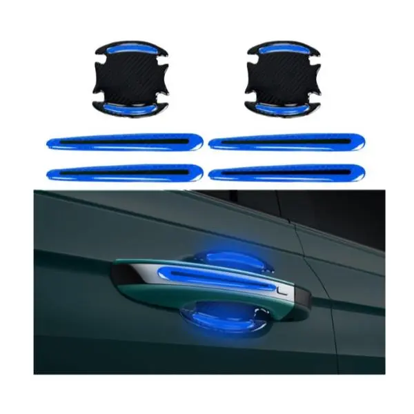 8PCS Reflective Car Door Handle Protector Stickers | Carbon Fiber Anti-Scratch Bowl Covers, Adhesive & Mark-Free