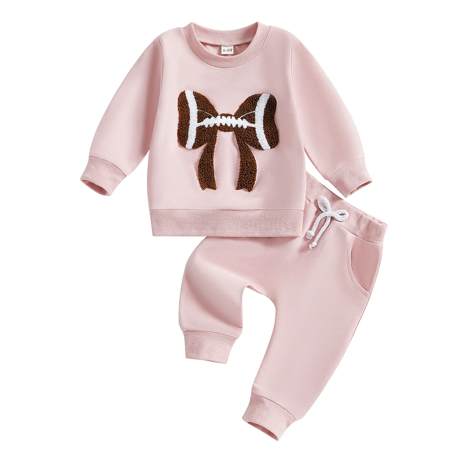Toddler Baby Girl Boy Football Clothes Football Bow Embroidery Long Sleeve Sweatshirt Tops Jogger Pants 2Pcs Fall Outfits