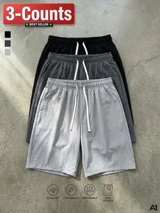 A1 Essential Mens Quick Dry Shorts Summer Casual Drawstring Elastic Waist Activewear Lightweight Workout Running Gym Beach Shorts Breathable Basic Loungewear for Men