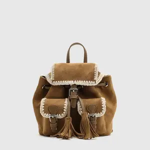 URBAN REVIVO 2026 Spring Vintage Color Block Velvet Backpack for Women UAYB60012