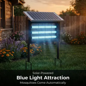 Solar Mosquito Zapper Lamp with 3 LED Tubes, USB Rechargeable, Hang or Stand Design, Effective Outdoor Bug Trap for Backyard, Porch, Patio, Camping, Quiet Mosquito Control for Relaxing Evenings