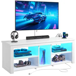 RaybeeFurniture 70 inch TV Stand with Mount & LED Lights, Swivel Modern Entertainment Center with Power Outlet, Wood Media Console for Living Room, Bedroom