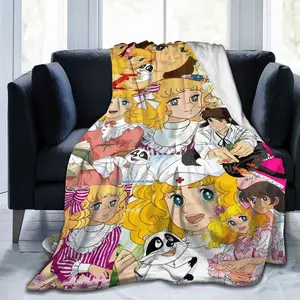 [Candy Candy Anime Blanket] Soft, Cozy Anime Patchwork Flannel Blanket – Vibrant Character Illustrations for Living Room, Office, or Travel – All-Season Gift Blanket in Mixed Colors