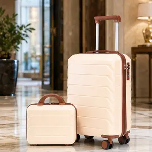 ARCH 2-Piece ABS Hardshell Luggage Set with 14" Cosmetic Case and 20" Spinner Suitcase, Combination Lock, Anti-Scratch, Waterproof, Multiple Color Options, Lightweight Travel Bag for Weekend Getaways, Beige/Black/Blue+Purple/Brown Color Options