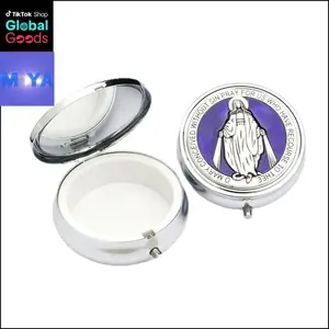 Mini Rosary Jewelry Box, Cross Pendant Storage Case, Portable Prayer Beads Holder for Catholic Accessories